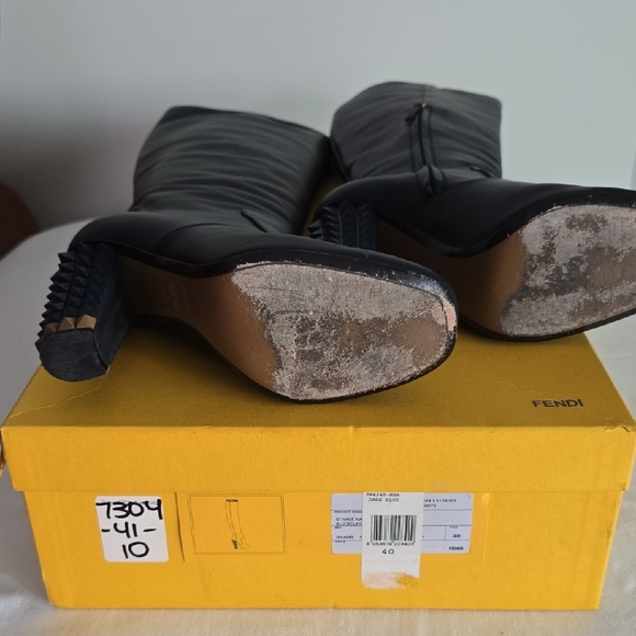 Fendi Dark Blue Heeled Boots with Gold Accents - Picture 10 of 11